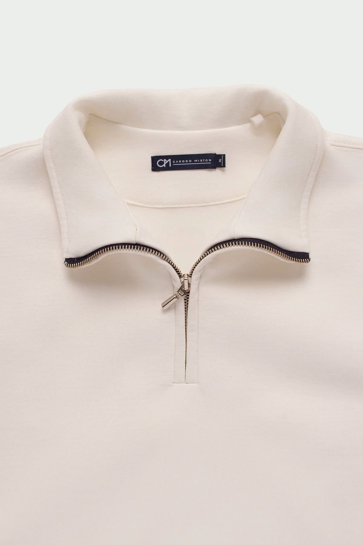 Buzo Perchado Half Zip Algodón Crema